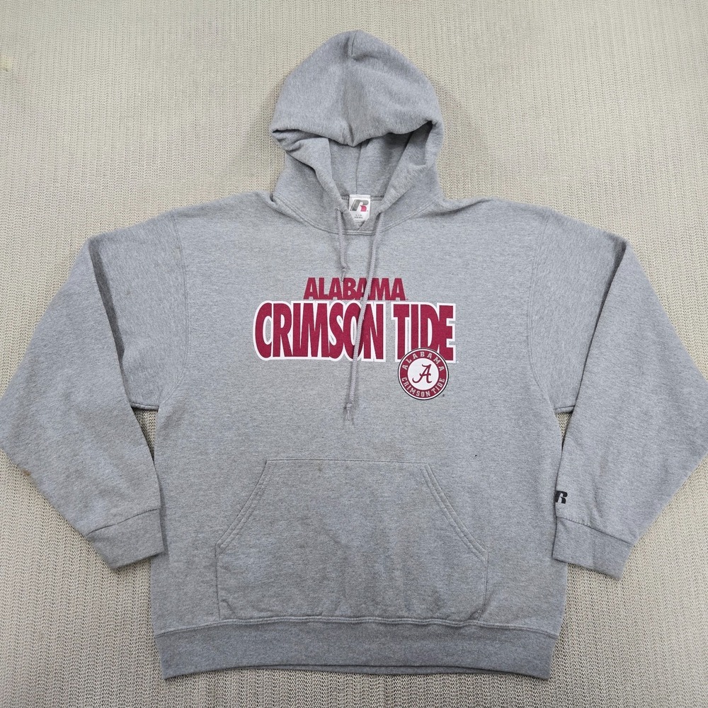 Alabama Crimson Tide Hoodie Sweatshirt Mens Large Gray Grey Football Russell